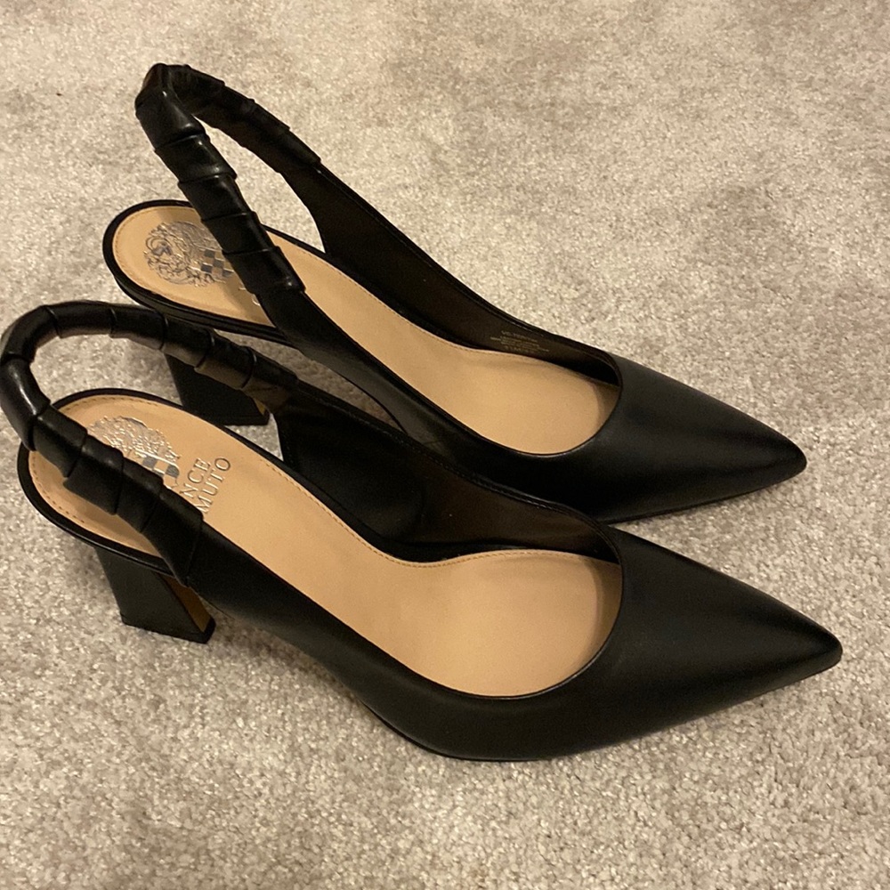 Vince Camuto black leather sling back pumps! Brand new never worn